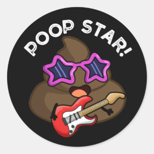 Poop Star Funny Pop Star Pun Dark BG Ronde Sticker