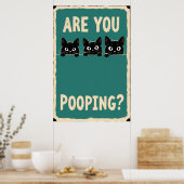 Pooping showing three black cats peeking over poster (Keuken)