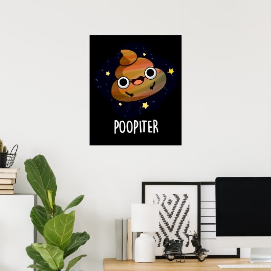 Poopiter Funny Planet Jupiter Pun Dark BG Poster (Thuiskantoor)