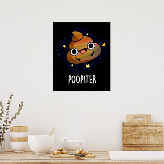 Poopiter Funny Planet Jupiter Pun Dark BG Poster (Keuken)
