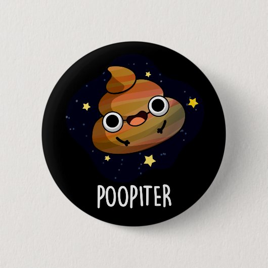 Poopiter Funny Planet Jupiter Pun Dark BG Ronde Button 5,7 Cm (Voorkant)