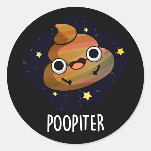 Poopiter Funny Planet Jupiter Pun Dark BG Ronde Sticker (Voorkant)