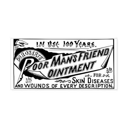 Poor man vriend zalf geneesmiddeletiket rubberstempel (Afrduk)