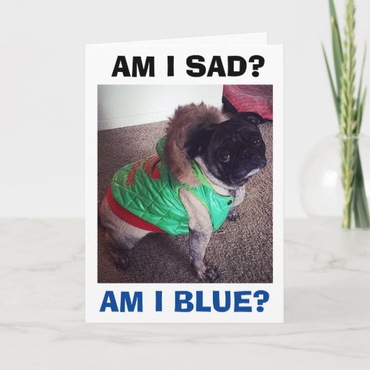POOR PUG SAD/BLUE ZONDER U BIJ CHRISTMAS FEESTDAGEN KAART (Voorkant)