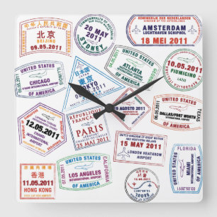 Poort paspoort stempel afdrukken vierkante klok