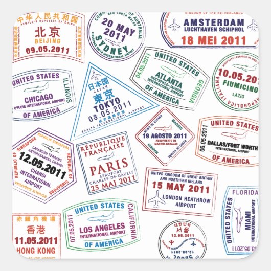 Poort paspoort stempel afdrukken vierkante sticker (Voorkant)