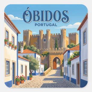 Poort van de stad en kasteel van Óbidos Portugal Vierkante Sticker