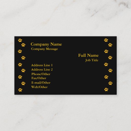 Poot afdrukken op zwarte visitekaartje sjabloon (Voorkant)