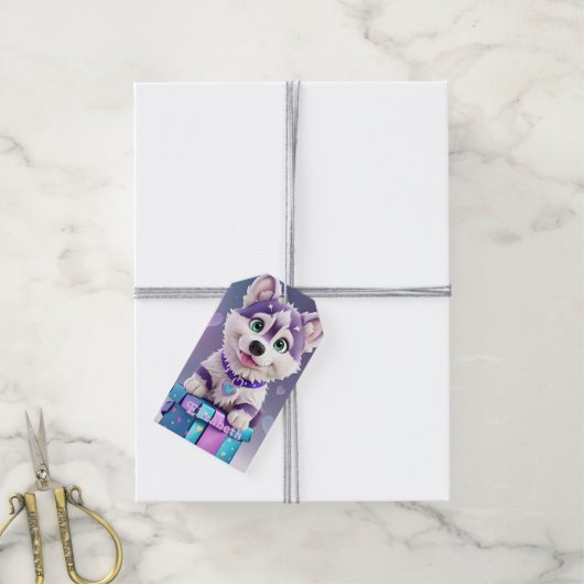 Poot en Cadeaus Husky Puppy Celebration Cadeaulabel (Met Touw)