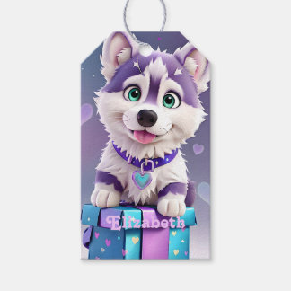 Poot en Present Husky Puppy Viering Cadeaulabel