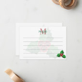 Poot Hulst Bladeren Kerst Aangepaste Monogram Lijn Notitiekaartje (Voorkant / Achterkant in situ)
