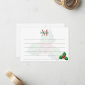 Poot Hulstblaadjes Kerst Aangepaste Monogram Lijne Notitiekaartje (Voorkant / Achterkant in situ)