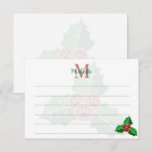 Poot Hulstblaadjes Kerst Aangepaste Monogram Lijne Notitiekaartje (Voorkant / Achterkant)