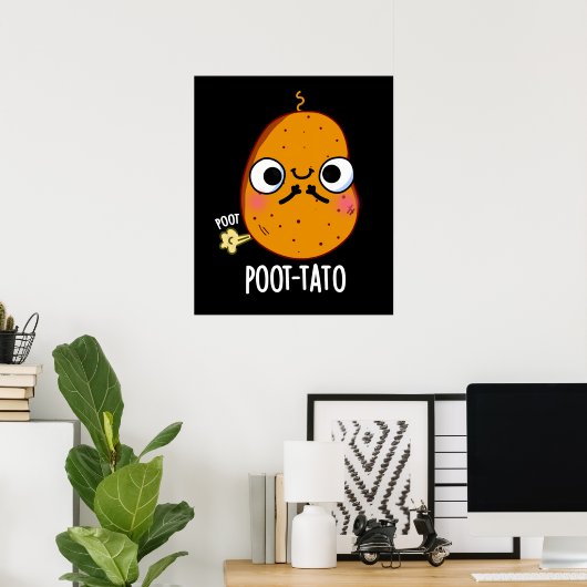 Poot-tato Funny Farting Potato Pun Dark BG Poster (Thuiskantoor)