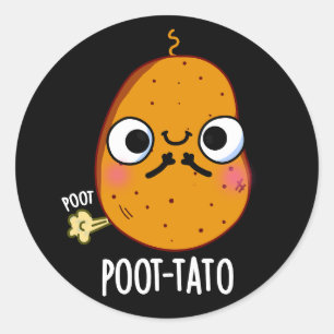 Poot-tato Funny Farting Potato Pun Dark BG Ronde Sticker