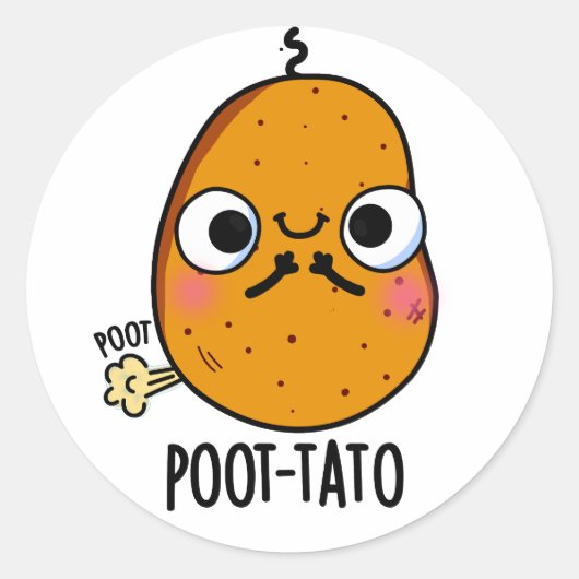 Poot-tato Funny Farting Potato Pun Ronde Sticker (Voorkant)
