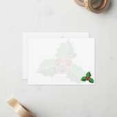 Poot van Hulstblaadjes Kerst Blank Notitiekaartje (Voorkant / Achterkant in situ)