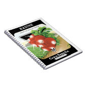 pootaardappelen met etiket op zadels notitieboek (Rechterzijde)