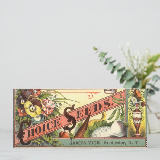  pootaardappelen met label, Vick's Choice Seeds (Staand voorkant)