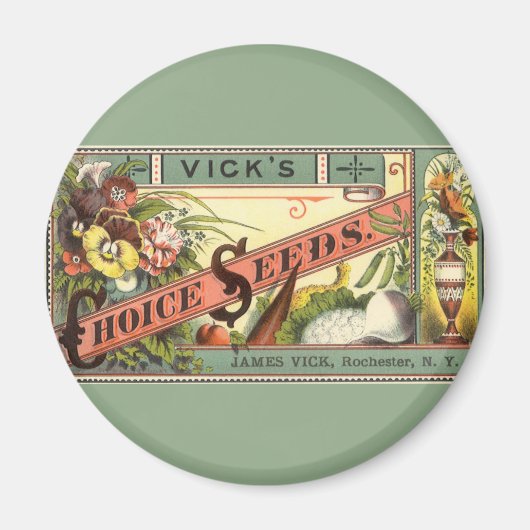  pootaardappelen met label, Vick's Choice Seeds Magneet (Voorkant)