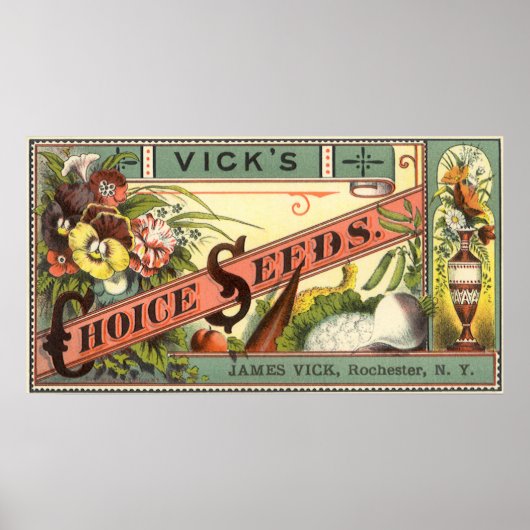  pootaardappelen met label, Vick's Choice Seeds Poster (Voorkant)