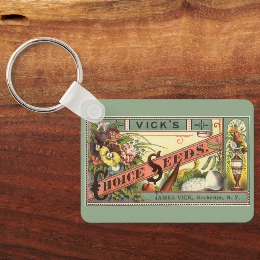  pootaardappelen met label, Vick's Choice Seeds Sleutelhanger (Achterkant)