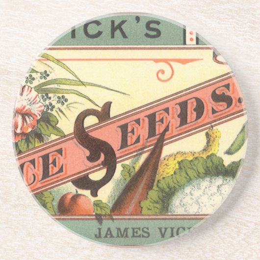  pootaardappelen met label, Vick's Choice Seeds Zandsteen Onderzetter (Voorkant)