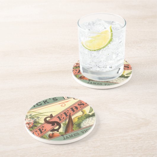  pootaardappelen met label, Vick's Choice Seeds Zandsteen Onderzetter (Zijkant)