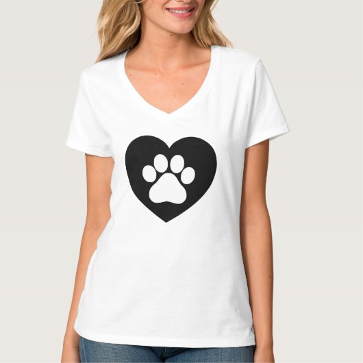 Pootafdruk Hart Ontwerp Dames Cute V-hals T-shirt (Voorkant)