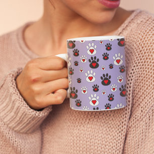 Pootafdruk Hartpatroon Periwinkle Paars Hond Kat Grote Koffiekop