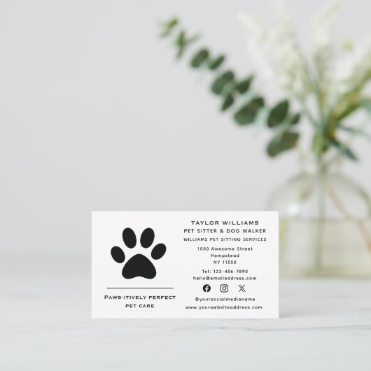 Pootafdruk Hondenuitlater Kat Oppas Social Media Visitekaartje (Staand voorkant)