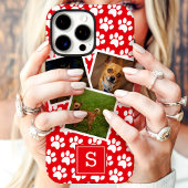 Pootafdruk huisdier fotocollage rode monogram Case-Mate iPhone case