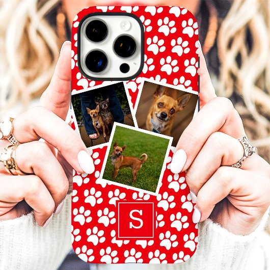 Pootafdruk huisdier fotocollage rode monogram Case-Mate iPhone case