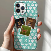 Pootafdruk huisdier fotocollage turquoise monogram Case-Mate iPhone case