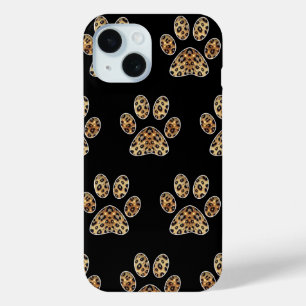 Pootafdruk met goud & zwarte luipaard glans iPhone 15 case