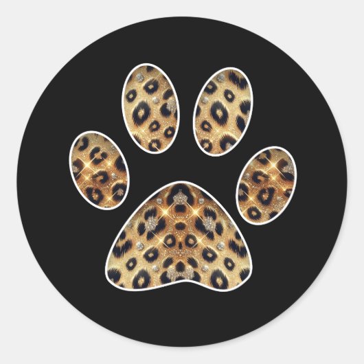 Pootafdruk met goud & zwarte luipaard glans ronde sticker (Voorkant)