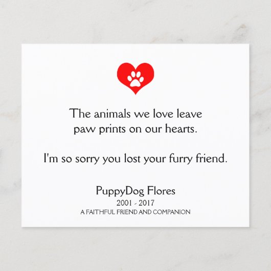 pootafdruk op je hart huisdier verlies herdenkings (Achterkant)