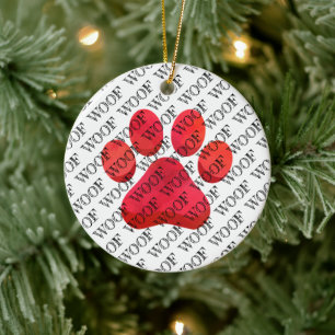 Pootafdruk Woof Typografie Hond Modern Kleurrijk L Keramisch Ornament