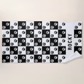 Pootafdruk zwart-wit ruitpatroon met naam strandlaken (Voorkant)