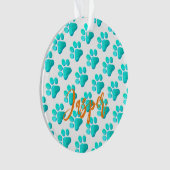 Pootafdrukken Aqua Blauwe HUISDIERNAAM Oranje Mode Ornament (voorkant)
