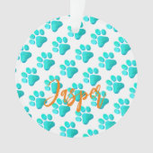 Pootafdrukken Aqua Blauwe HUISDIERNAAM Oranje Mode Ornament (voorkant)