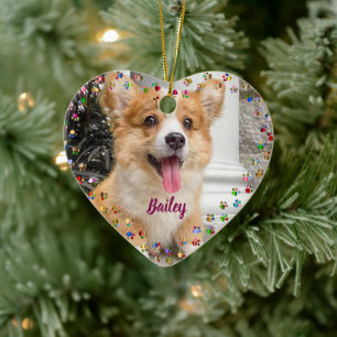 Pootafdrukken en Hartjes Frame Honden Foto op Maat Keramisch Ornament