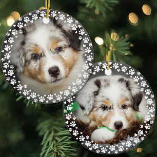 Pootafdrukken En Hartjes Huisdier Foto Keramisch Ornament