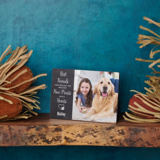 Pootafdrukken in onze harten Hond Dierbare Gedenkt Fotoplaat (Zijkant)