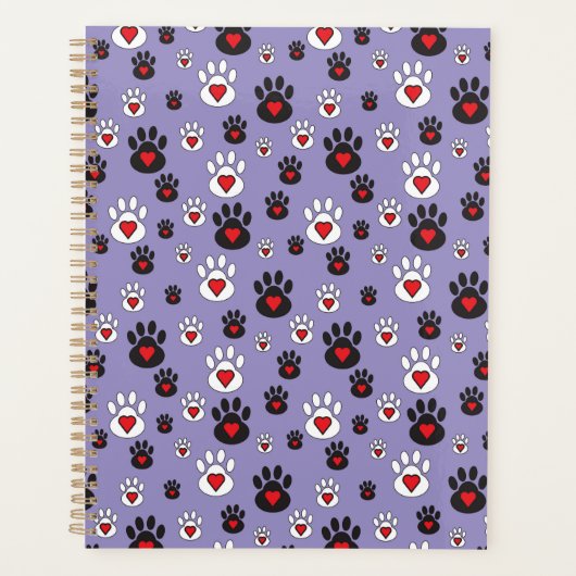 Pootafdrukken met rode harten op blauw planner (Voorkant)