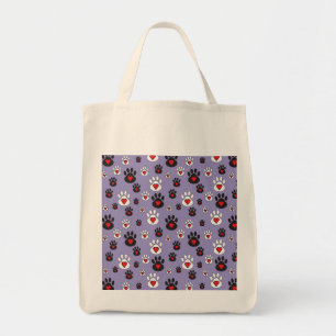Pootafdrukken met rode harten op blauw tote bag