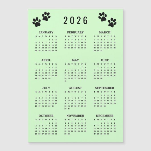Pootafdrukken Ontwerp 2026 Agenda Magnetische Kaar (Voorkant)