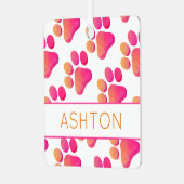 Pootafdrukken Roze Oranje HUISDIERNAAM Hond Kat Le Metalen Ornament (Voorkant links)