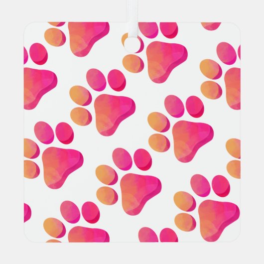 Pootafdrukken Roze Oranje HUISDIERNAAM Hond Kat Le Metalen Ornament (Achterkant)