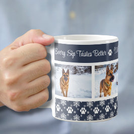 Pootafdrukpatroon Navyblauw 4 Hondenfoto Koffiemok